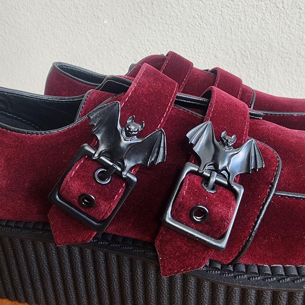 Killstar Shoes Womens Size 8 Red Faux Suede Platform Mary Jane Bat Creepers - Picture 2 of 14